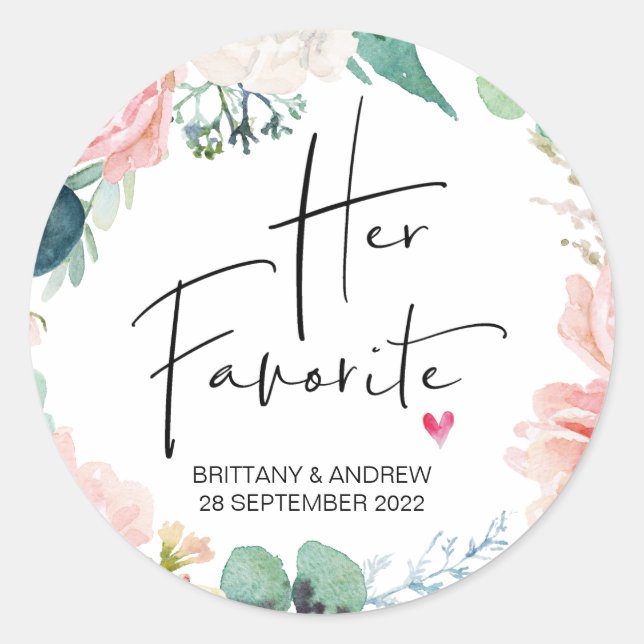 Wedding Favor Her Favorite Treat Box Cute Classic Round Sticker (Front)