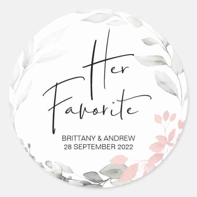 Wedding Favor Her Favorite Treat Box Cute Classic Round Sticker (Front)