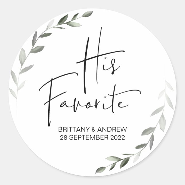 Wedding Favor His Favorite Treat Box Cute Classic Round Sticker (Front)