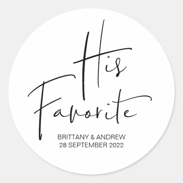 Wedding Favor His Favorite Treat Box Cute Classic Round Sticker (Front)