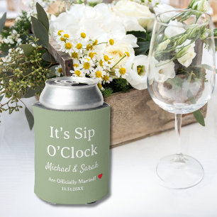 Wedding Favor It’s Sip O’Clock Custom Sage Green Can Cooler