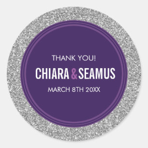 WEDDING FAVOR modern simple silver glitter purple Classic Round Sticker