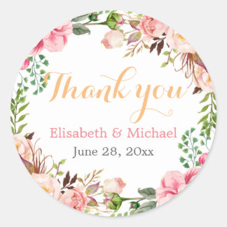 Wedding Favor Romantic Floral Decor Thank You Round Sticker
