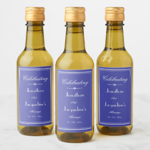 Wedding Favor Script Beautiful Blue Mini Wedding Wine Label