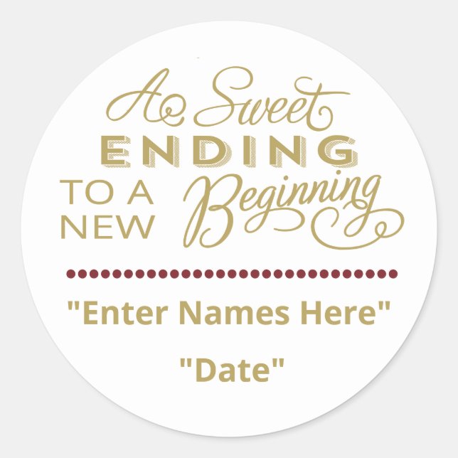 WEDDING FAVOR STICKER | Sweet Ending New Beginning (Front)