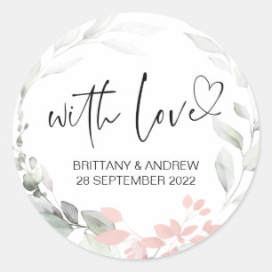 Wedding Favor Treat Bag Jam With Love pink floral Classic Round Sticker