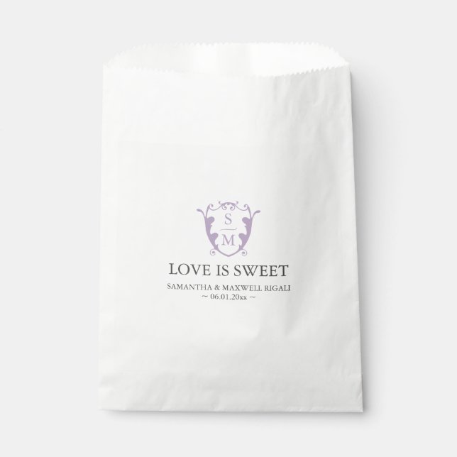 Wedding Favour Bags Monogram Lilac Purple (Front)