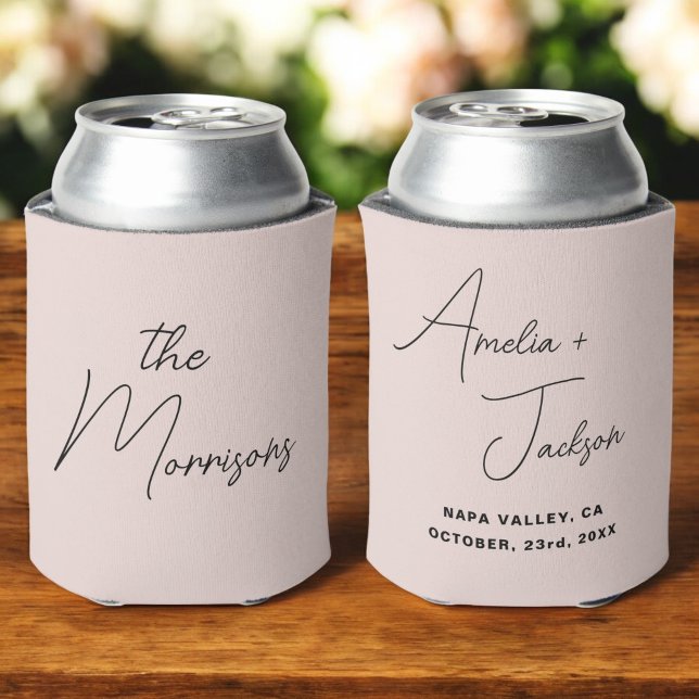 Wedding Favour Blush Pink Modern Minimalist Names Can Cooler (Creator Uploaded)