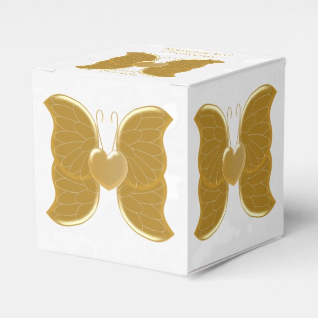 Wedding Favour Box Gold Butterfly Heart Design (Front Side)