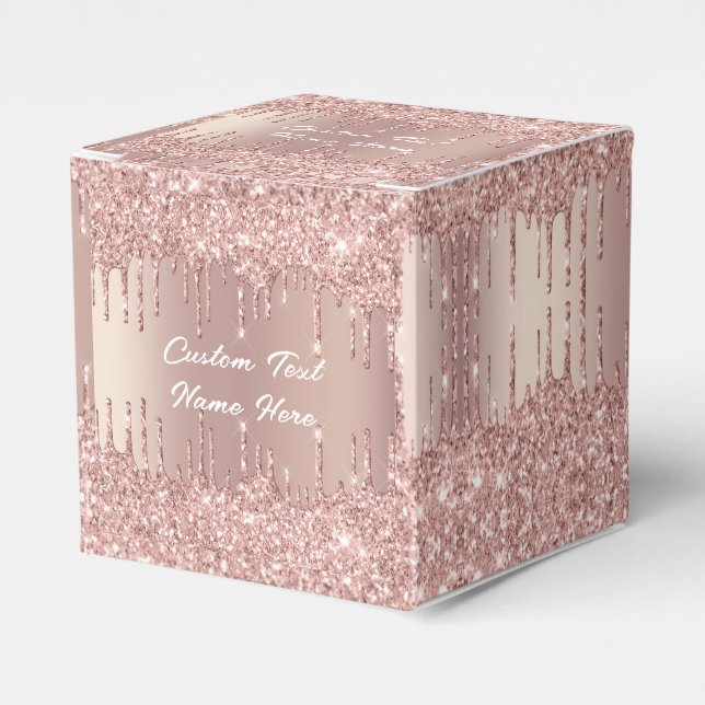 Wedding Favour Box Rose Gold Glitter Custom Text (Front Side)