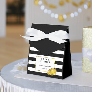 Wedding Favour Boxes Black Stripe & Gold Peony