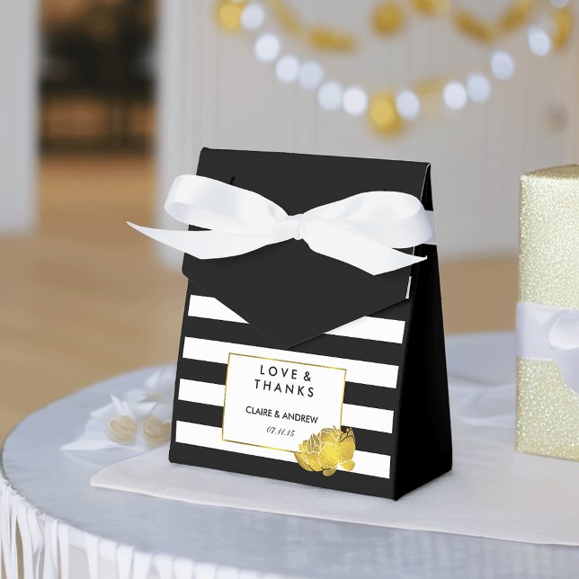 Wedding Favour Boxes | Black Stripe & Gold Peony (Creator Uploaded)
