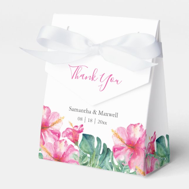 Wedding Favour Boxes Watercolor Florals Palm Leave (Front Side)