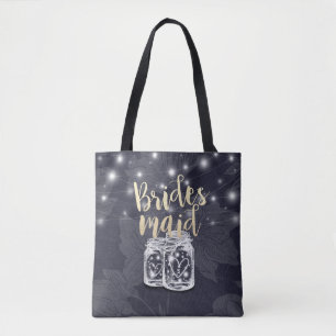 Wedding Favour Bridesmaid Mason Jars String Lights Tote Bag