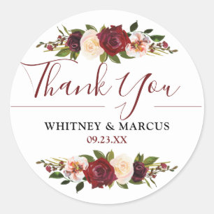 Wedding Favour Burgundy Blush Floral Boho Classic Round Sticker