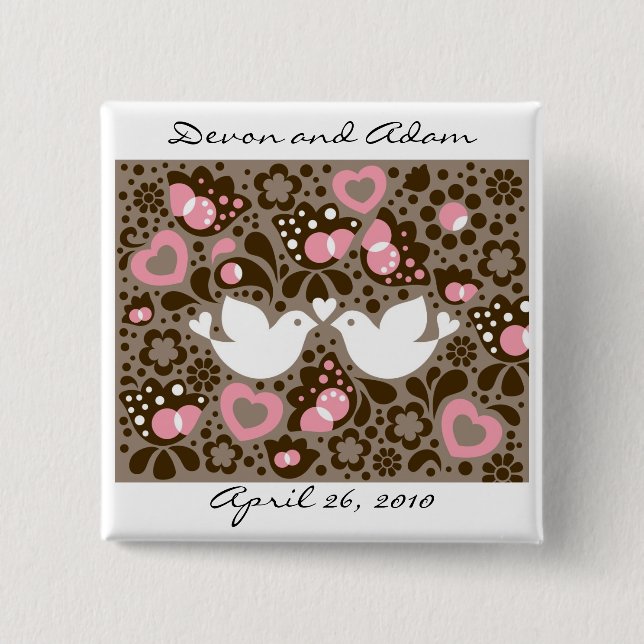 Wedding Favour Button "The Love Birds" (Front)