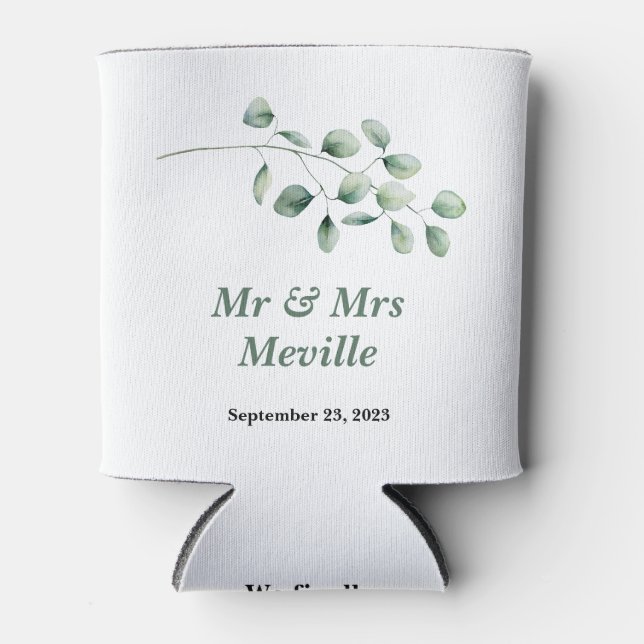 Wedding favour can cooler modern eucalyptus style (Front)