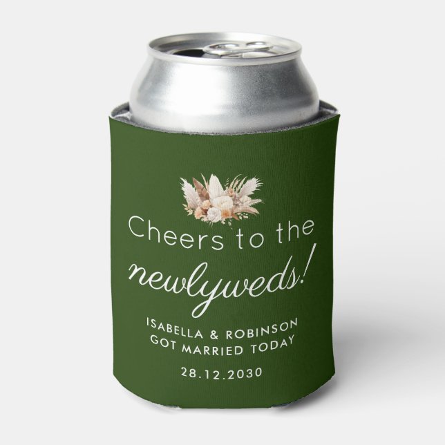 Wedding Favour Cheers to the Newlyweds Dark Green Can Cooler (Can Front)