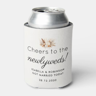 Wedding Favour Cheers to the Newlyweds Off White Can Cooler