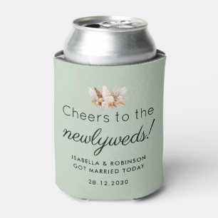 Wedding Favour Cheers to the Newlyweds Sage Green Can Cooler