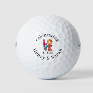 Wedding Favour Colourful Floral Love Golf Balls