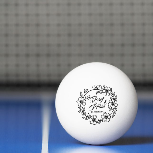 Wedding Favour Couple Name Date Flower Circle Ping Pong Ball (Net)