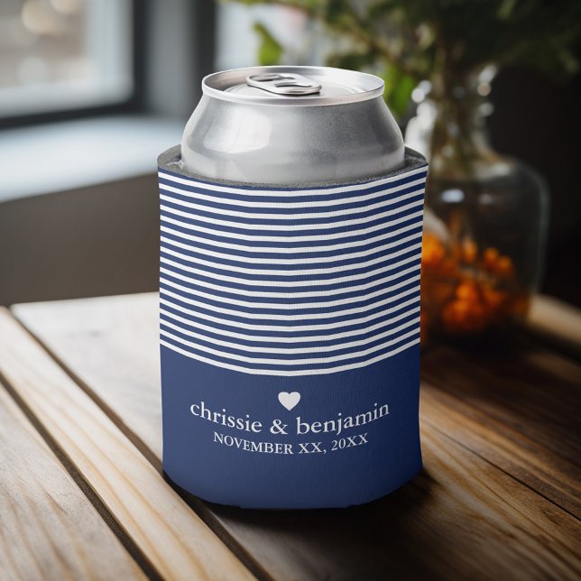 Wedding Favour Custom Bride Groom Date Stripe Can Cooler (Personalized Can Cooler - Add Your name for a great wedding anniversary party favor)