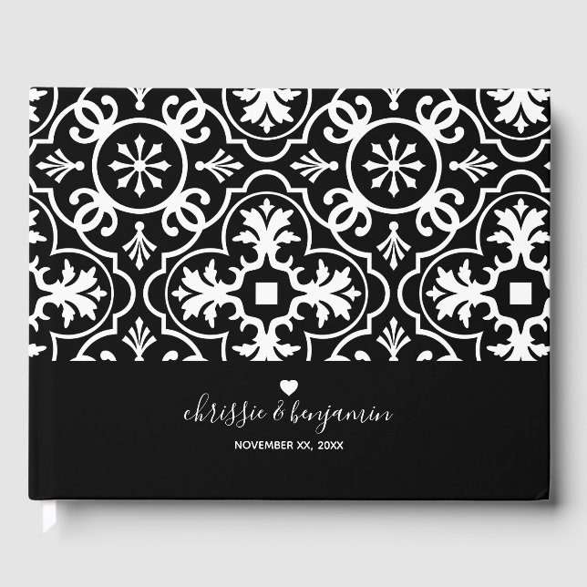 Wedding Favour Custom Bride Groom Date Tile Patter Guest Book (Front)