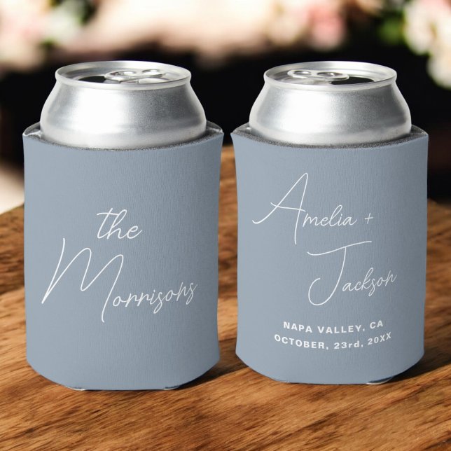 Wedding Favour Dusty Blue Modern Minimalist Names Can Cooler (Creator Uploaded)