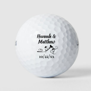 Wedding Favour Elegant Modern Love Birds Black Golf Balls