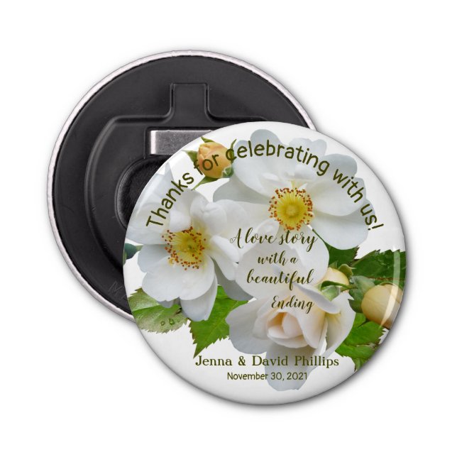 Wedding Favour Elegant Roses Full Bloom Bottle Opener (Front)