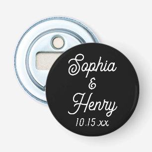 Wedding Favour Elegant Script Black White Bottle Opener