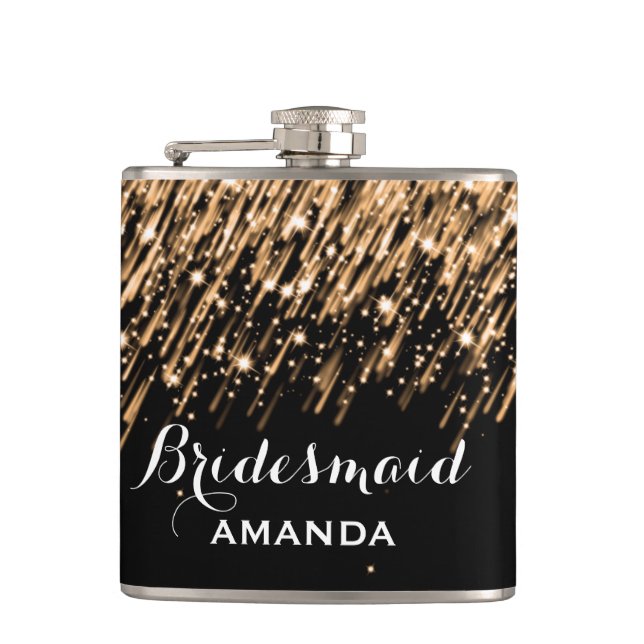 Wedding Favour Falling Stars Gold Hip Flask (Front)