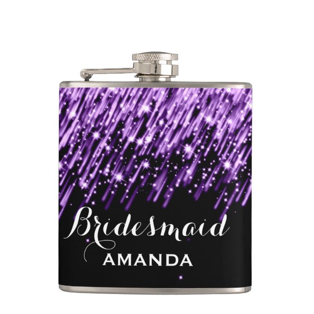 Wedding Favour Falling Stars Purple Hip Flask (Front)
