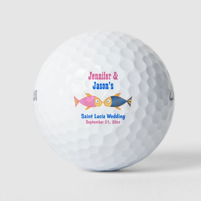 Wedding Favour Fish Beach Tropical Destination Golf Balls (Front)