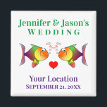 Wedding Favour Fish Cute Tropical Beach Destinatio Magnet<br><div class="desc">Are you having a tropical destination wedding or maybe you're getting married at an aquarium? This cute custom fish magnet will make a perfect wedding favour for your guests, or just order a few for souvenirs for yourself and your bridal party! Personalise with the names, date, and beach location of...</div>