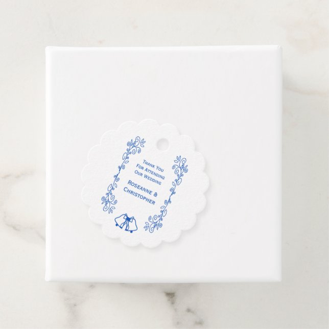 Wedding Favour Gift Tag Blue Sapphire Bells (In Situ)