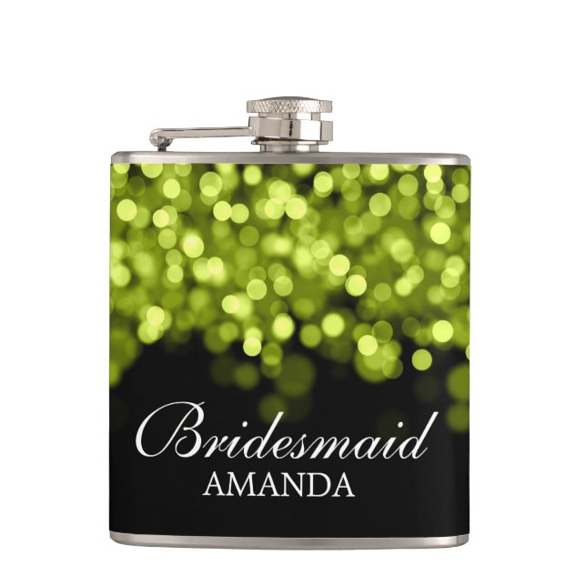 Wedding Favour Green Lights Hip Flask (Front)