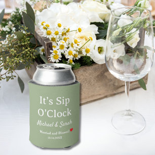 Wedding Favour It’s Sip O’Clock Custom Sage Green  Can Cooler