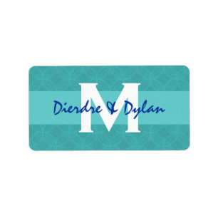 Wedding Favour Lable Aqua Monogram Label