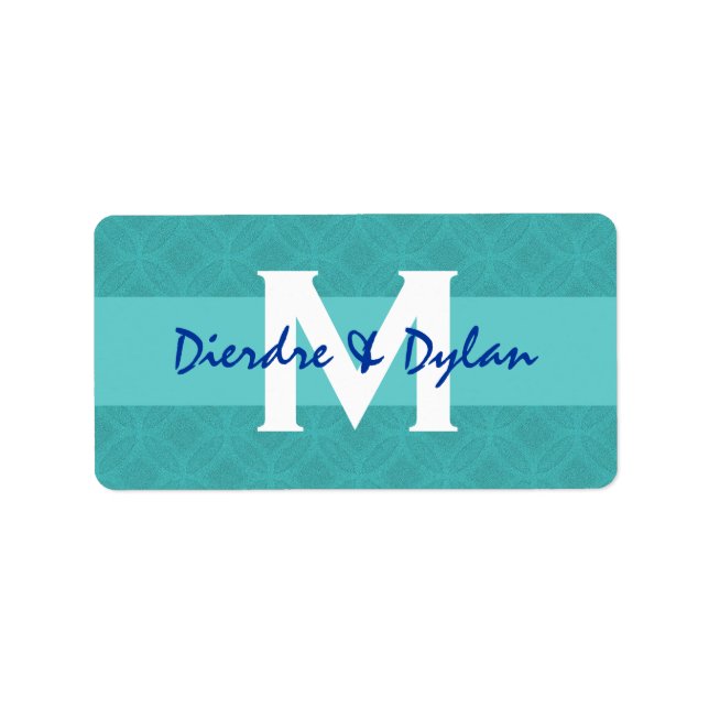 Wedding Favour Lable Aqua Monogram Label (Front)