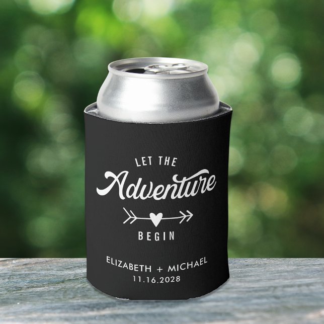 Wedding Favour Let The Adventure Begin Black Can Cooler (Creator Uploaded)