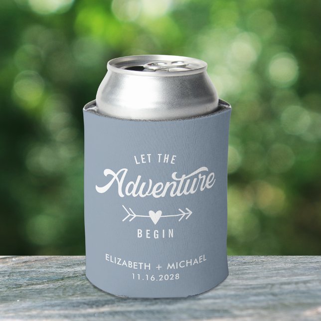 Wedding Favour Let The Adventure Begin Dusty Blue Can Cooler (Creator Uploaded)