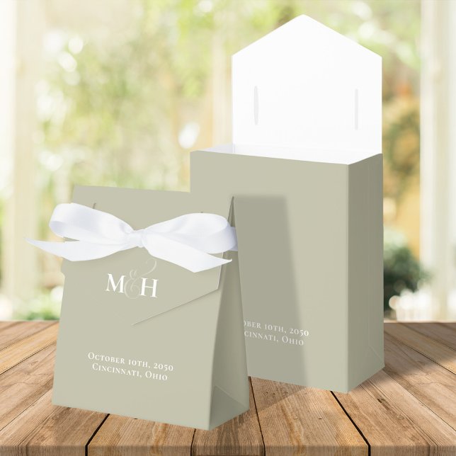 Wedding Favour Minimalist Sage Green Box (Elegant simple sage green wedding favor box. With monogram and ampersand.)