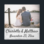 Wedding Favour Modern Typography Photo Thank You M Magnet<br><div class="desc">This modern typography photo magnet will make the perfect favour for your wedding!  Personalise with the photo,  names,  and date of your choice.  The names and date are imposed over a light white bokeh background.</div>