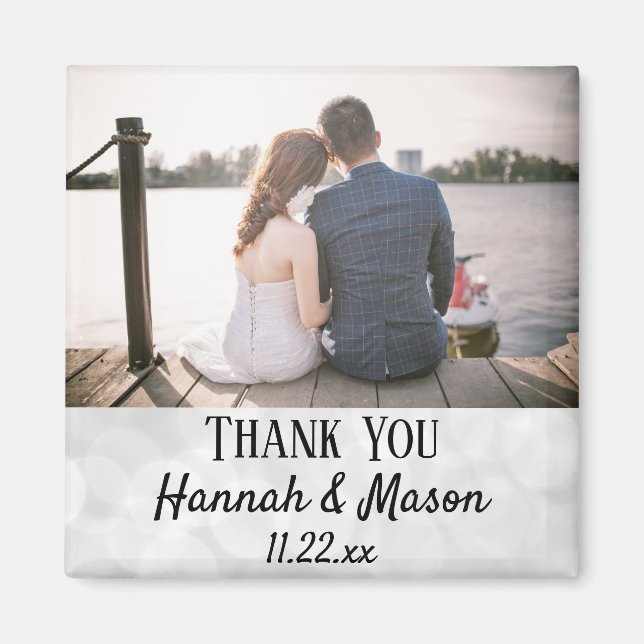 Wedding Favour Modern Typography Photo Thank You Magnet (Front)