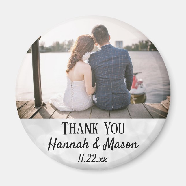 Wedding Favour Modern Typography Photo Thank You Magnet (Front)
