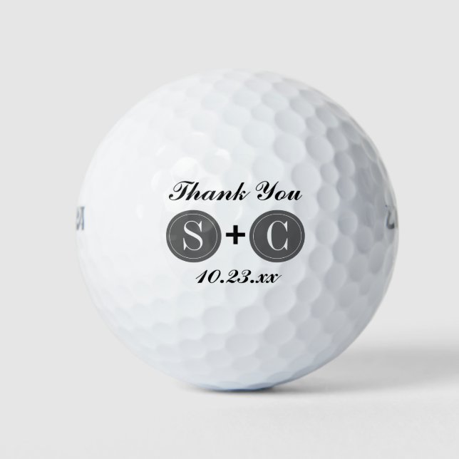 Wedding Favour Monogram Initials Thank You Golf Balls (Front)