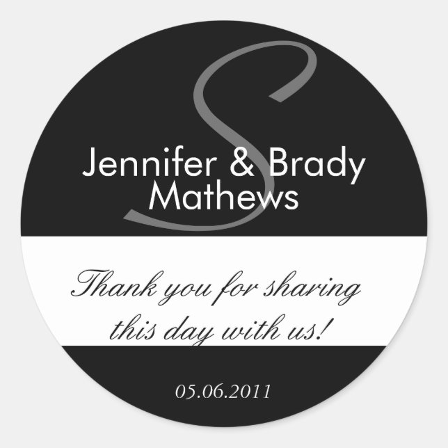 Wedding Favour Monogram S Thank You Sticker (Front)