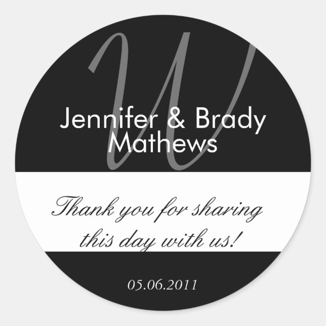 Wedding Favour Monogram W Thank You Sticker (Front)